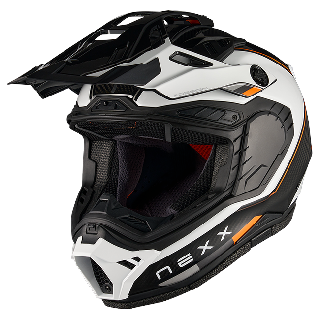 Nexx X.RALLY Raid White Orange Adventure Helmet – three-quarter view, visor removed