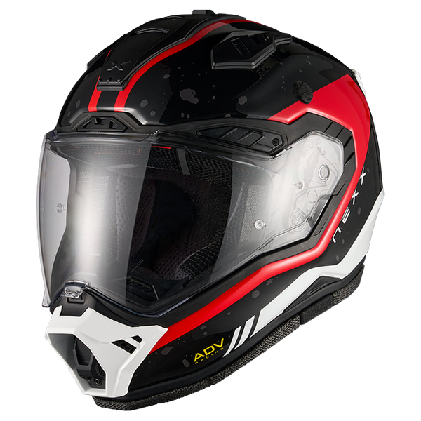 Nexx X.RALLY YUMA Black Red Adventure Helmet – side view, peak removed