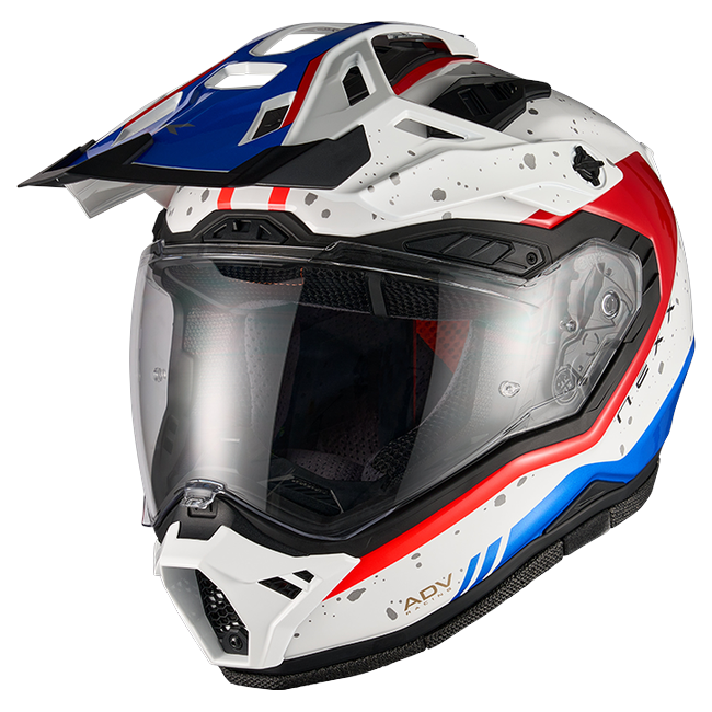 Nexx X.RALLY YUMA Blue Red Adventure Helmet – front three-quarter view