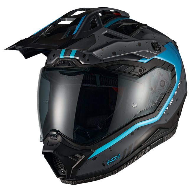 Nexx X.RALLY YUMA Grey Blue Adventure Helmet – front three-quarter view