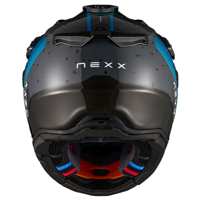 Nexx X.RALLY YUMA Grey Blue Adventure Helmet – rear view