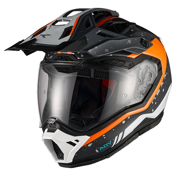 Nexx X.RALLY YUMA Grey Orange Adventure Helmet – front three-quarter view