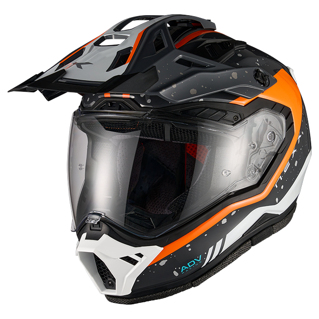 Nexx X.RALLY YUMA Grey Orange Adventure Helmet – front three-quarter view