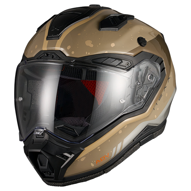 Nexx X.RALLY YUMA Light Sand Adventure Helmet – three-quarter view, peak removed