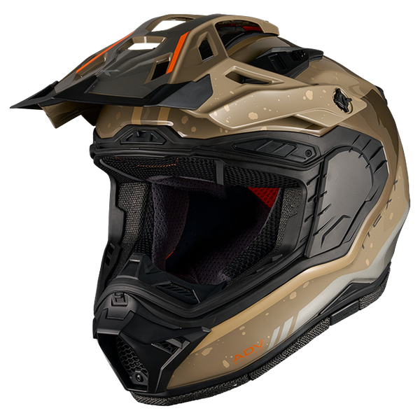 Nexx X.RALLY YUMA Light Sand Adventure Helmet – three-quarter view, visor removed