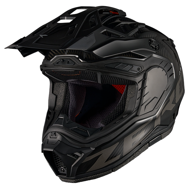 Nexx X.RALLY Zero Pro Carbon Adventure Helmet – three-quarter view, visor removed