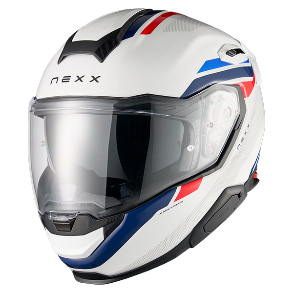 Nexx X.TR Quanta White Blue Sport Touring Helmet – front three-quarter view