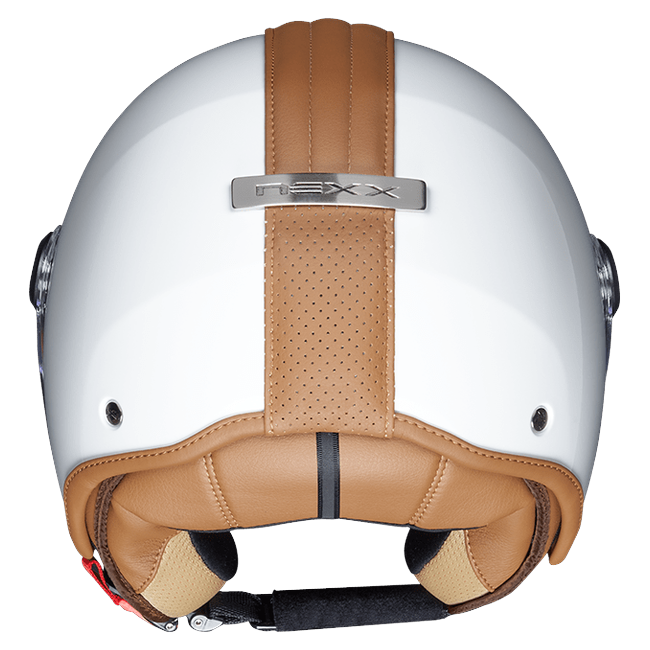 Nexx Y.10 Midtown White Camel Jet Helmet – rear view
