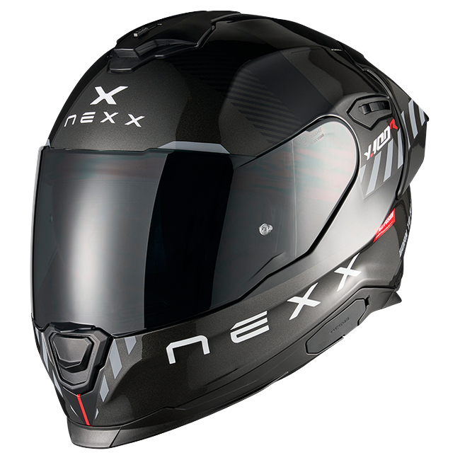 Nexx Y.100R Fade Black Red Full-Face Helmet – front three-quarter view