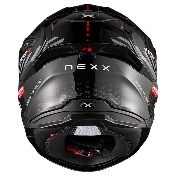 Nexx Y.100R Fade Black Red Full-Face Helmet – rear view