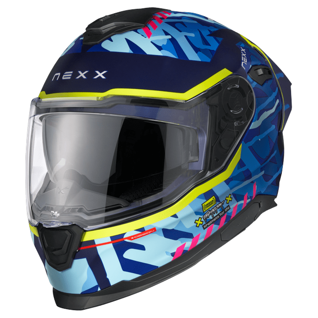 Nexx Y.100R Urbangram Indigo Blue MT Full-Face Helmet – front three-quarter view