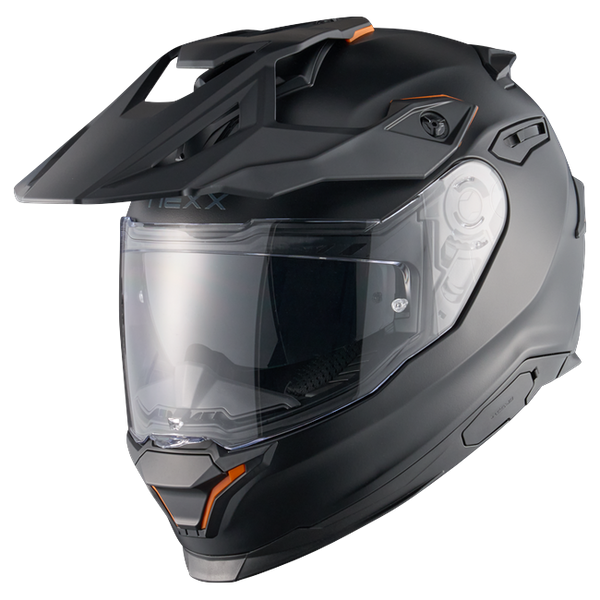 Nexx Y.TRAVL Plain Black MT Adventure Helmet – front three-quarter view