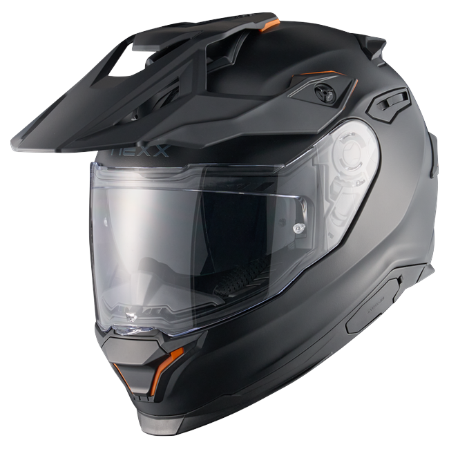 Nexx Y.TRAVL Plain Black MT Adventure Helmet – front three-quarter view