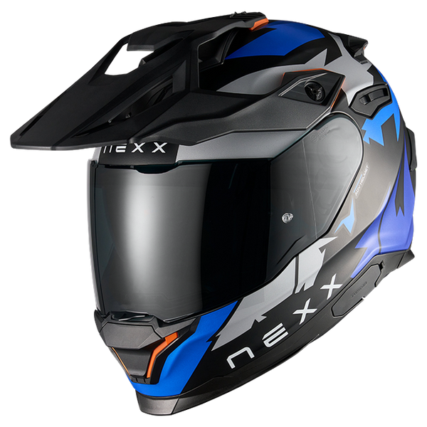 Nexx Y.TRAVL Primal Blue Neon MT Adventure Helmet – front three-quarter view
