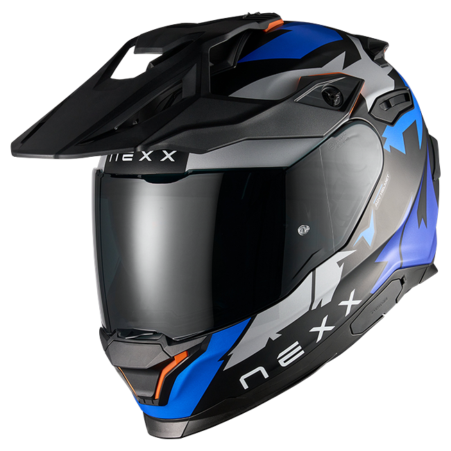 Nexx Y.TRAVL Primal Blue Neon MT Adventure Helmet – front three-quarter view