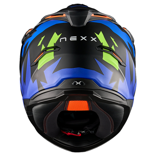 Nexx Y.TRAVL Primal Blue Neon MT Adventure Helmet – rear view