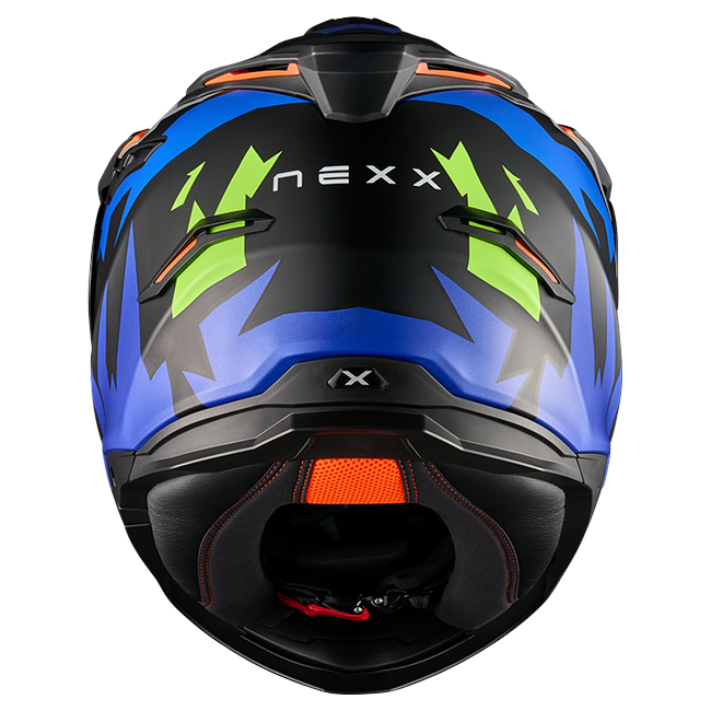 Nexx Y.TRAVL Primal Blue Neon MT Adventure Helmet – rear view