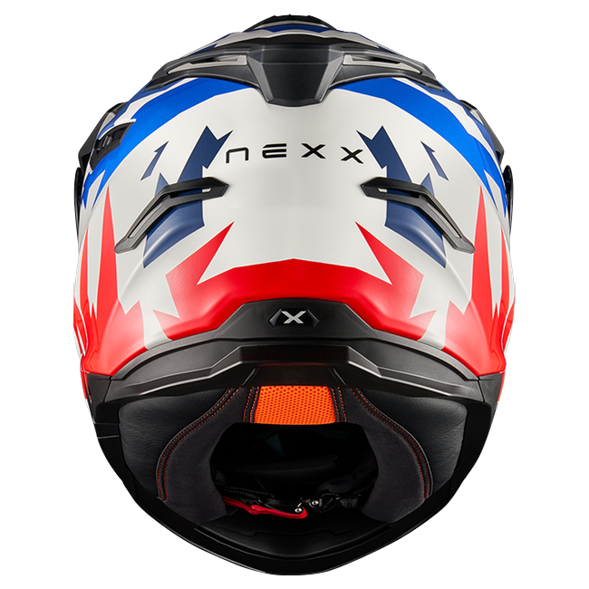 Nexx Y.TRAVL Primal Blue Red Adventure Helmet – rear view