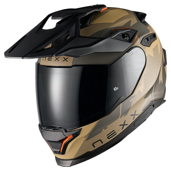 Nexx Y.TRAVL Primal Sand Grey MT Adventure Helmet – front three-quarter view