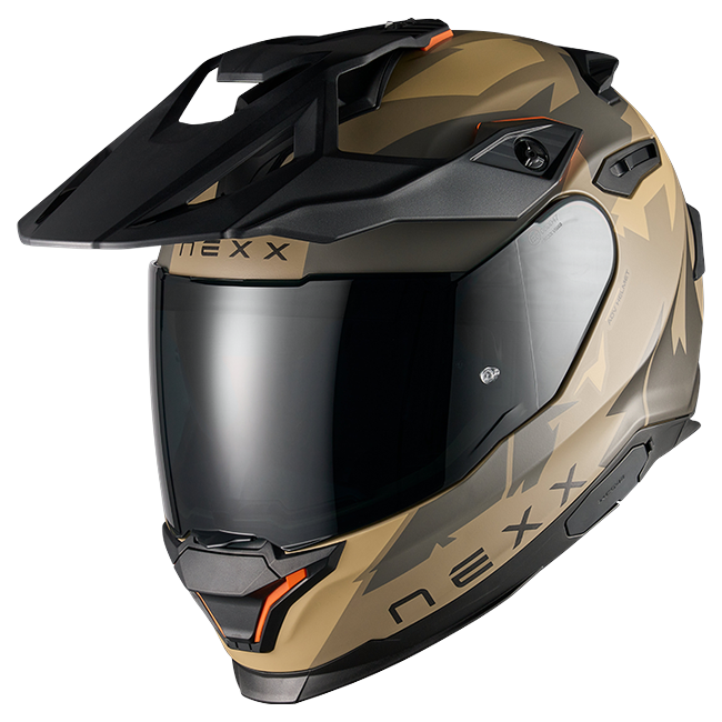 Nexx Y.TRAVL Primal Sand Grey MT Adventure Helmet – front three-quarter view