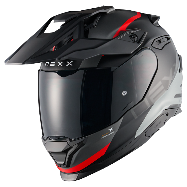 Nexx Y.TRAVL Quest Black Red MT Adventure Helmet – front three-quarter view