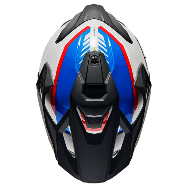 Nexx Y.TRAVL Quest White Blue Red Adventure Helmet – top view