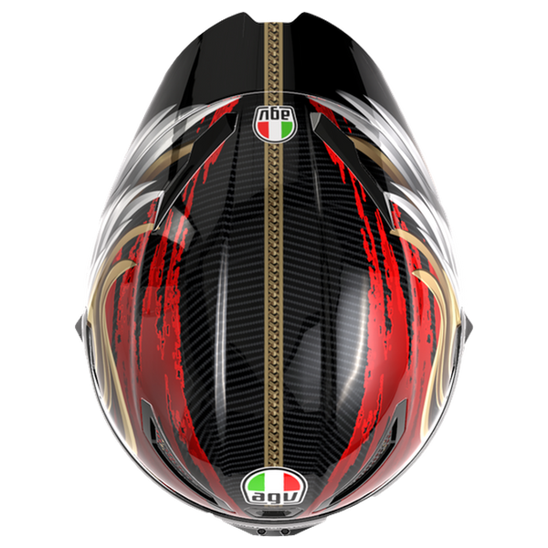 AGV Pista GP RR S Onore Carbon/Gold/Red full-face racing helmet, top view