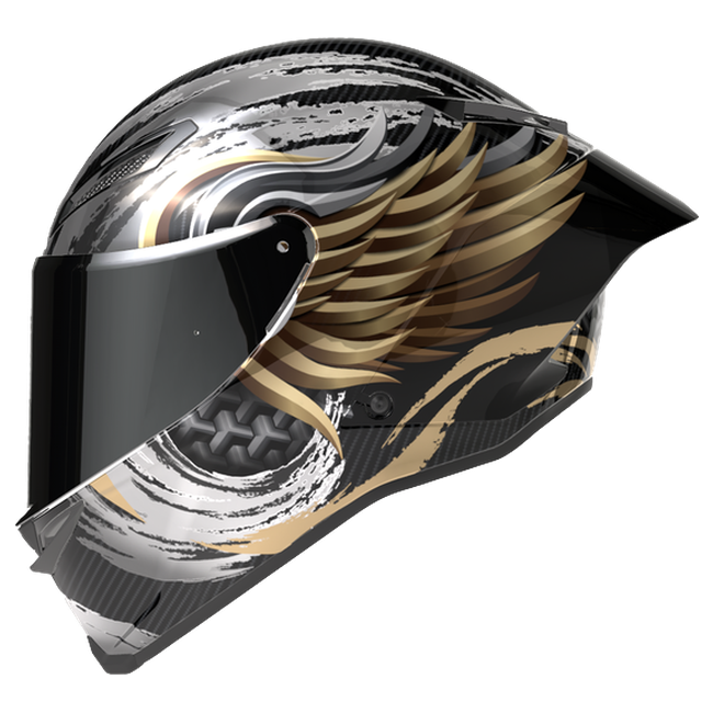 AGV Pista GP RR S Onore Carbon/Gold/Silver full-face racing helmet, front three-quarter view