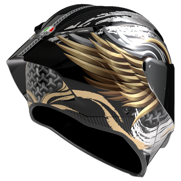 AGV Pista GP RR S Onore Carbon/Gold/Silver full-face racing helmet, rear three-quarter view
