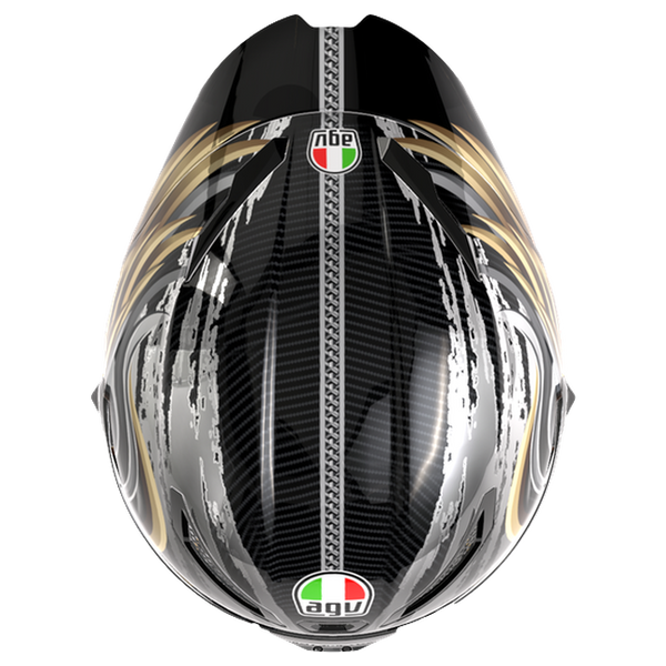 AGV Pista GP RR S Onore Carbon/Gold/Silver full-face racing helmet, top view