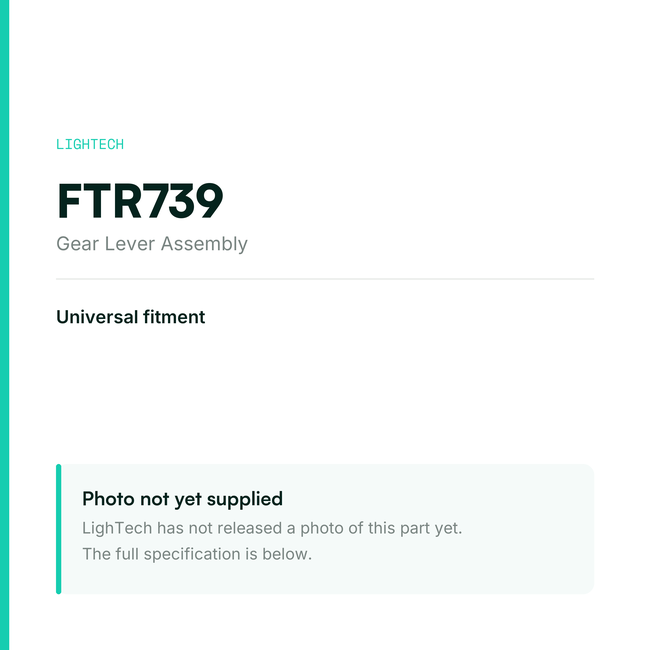 LighTech FTR739 Gear Lever Assembly for Universal fitment – specification card, photo pending