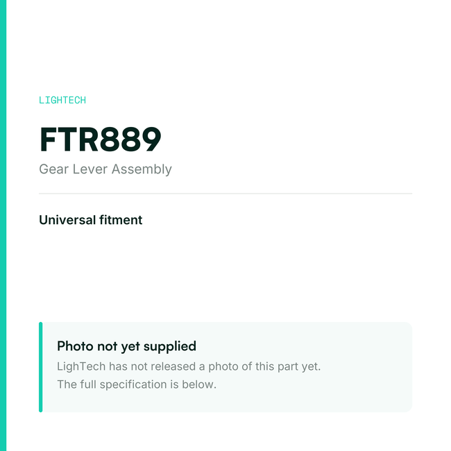 LighTech FTR889 Gear Lever Assembly for Universal fitment – specification card, photo pending