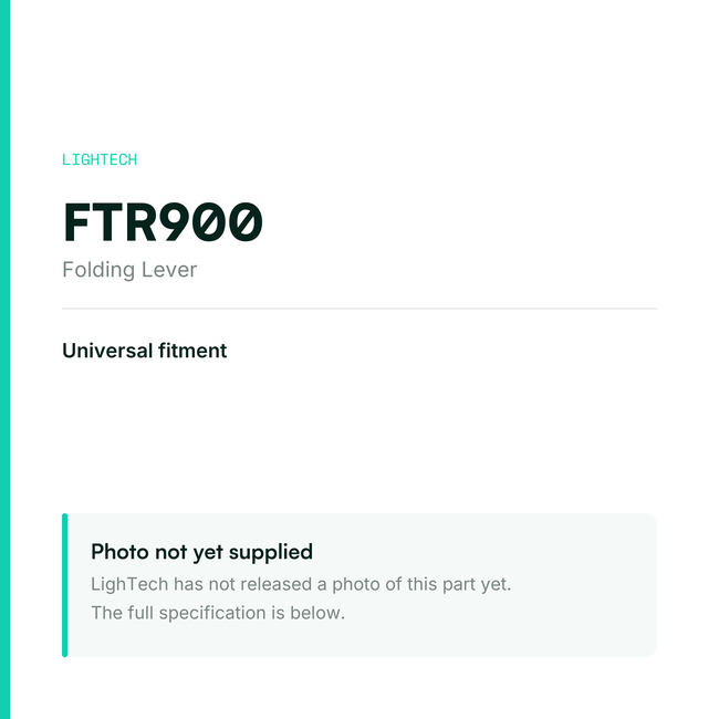 LighTech FTR900 Folding Lever for Universal fitment – specification card, photo pending