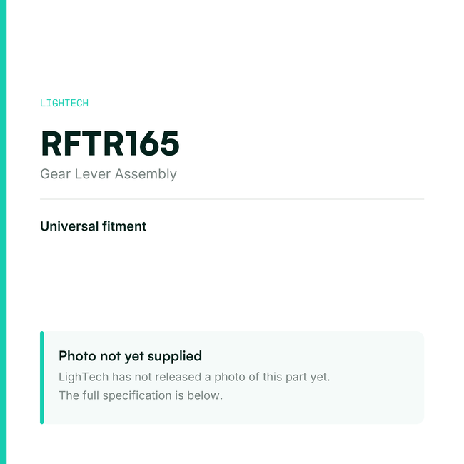 LighTech RFTR165 Gear Lever Assembly for Universal fitment – specification card, photo pending