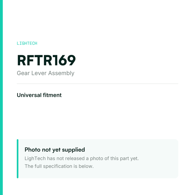 LighTech RFTR169 Gear Lever Assembly for Universal fitment – specification card, photo pending
