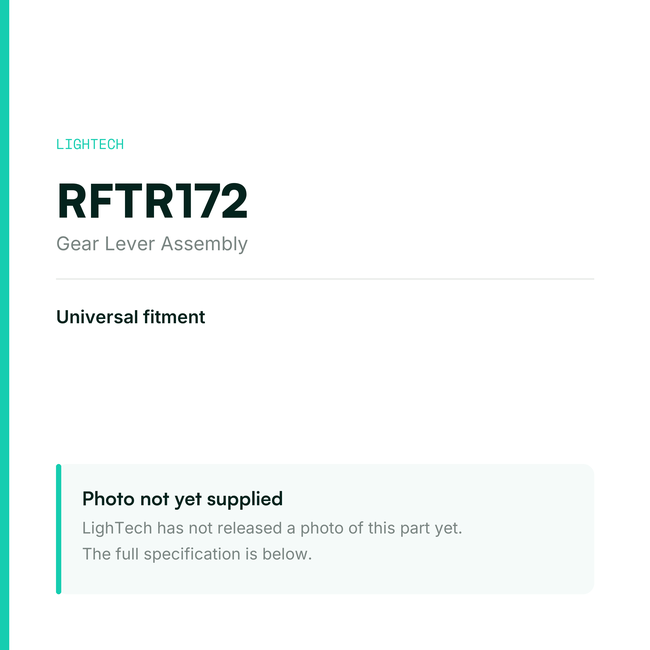 LighTech RFTR172 Gear Lever Assembly for Universal fitment – specification card, photo pending