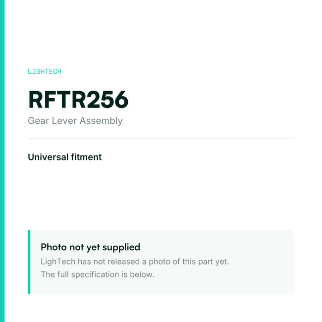 LighTech RFTR256 Gear Lever Assembly for Universal fitment – specification card, photo pending