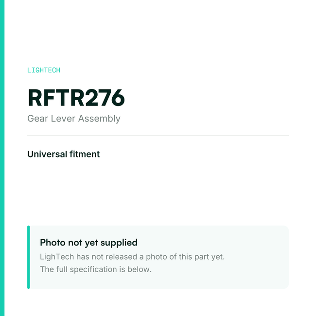 LighTech RFTR276 Gear Lever Assembly for Universal fitment – specification card, photo pending