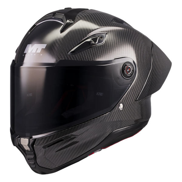 MT-Helmets KRE 2 PLUS Pure A1 full-face helmet in gloss carbon — front three-quarter view