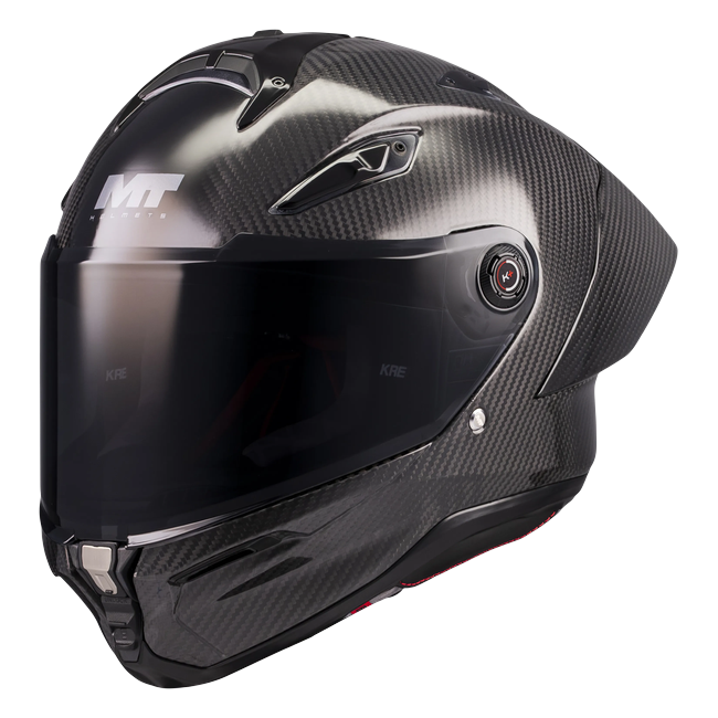 MT-Helmets KRE 2 PLUS Pure A1 full-face helmet in gloss carbon — front three-quarter view