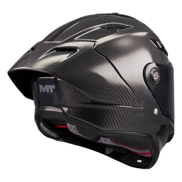 MT-Helmets KRE 2 PLUS Pure A1 full-face helmet in gloss carbon — rear three-quarter view