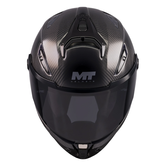 MT-Helmets KRE 2 PLUS Pure A1 full-face helmet in gloss carbon — front view from above