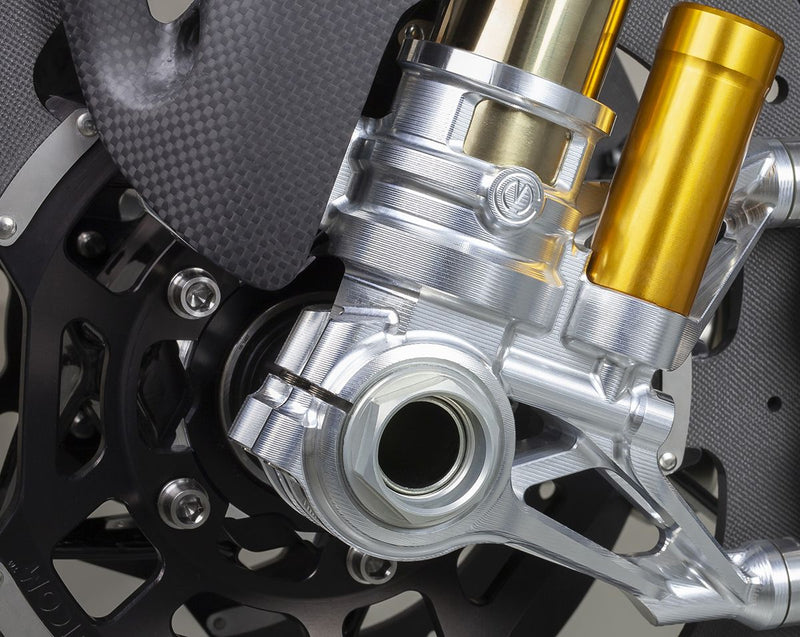 Motocorse CNC GP Style 100 mm fork foot set for Ducati Panigale V4 in anodised aluminium