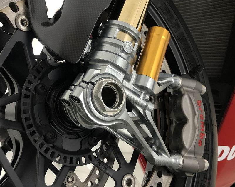 Motocorse CNC GP Style 100 mm fork foot set for Ducati Panigale V4 in anodised aluminium