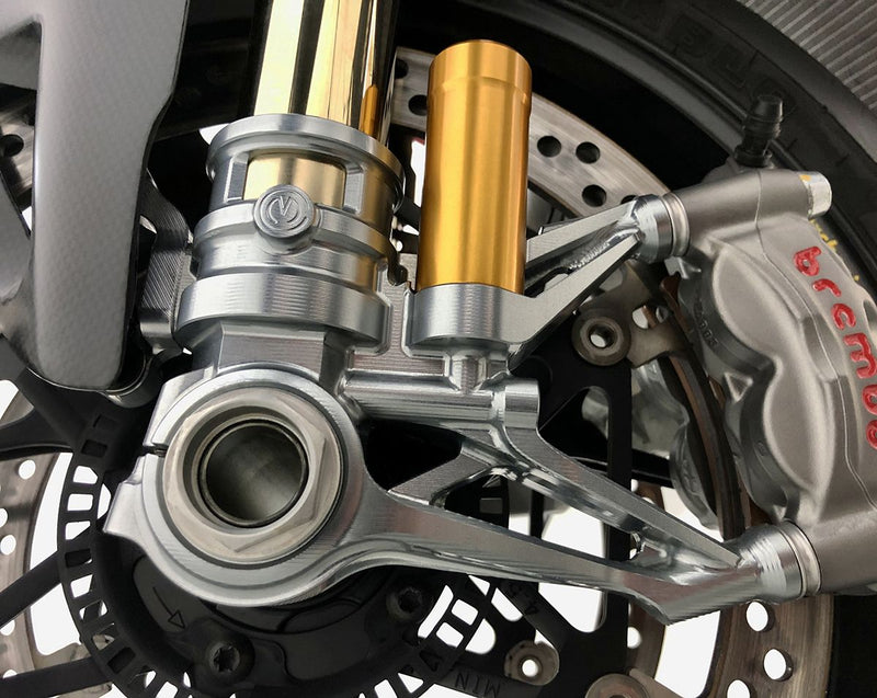 Motocorse CNC GP Style 100 mm fork foot set for Ducati Panigale V4 in anodised aluminium