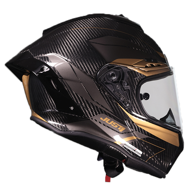 Just1 J-PGR full-face helmet in Impulse Gold and carbon gloss finish