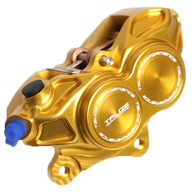 Talos V30 CNC monoblock front brake caliper in gold anodised finish for Vespa GTS 300