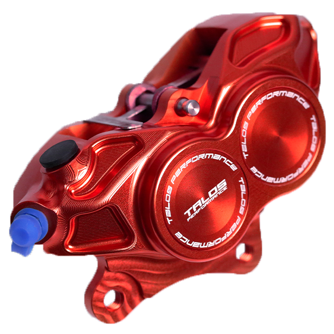 Talos V30.RD CNC monoblock front brake caliper in red anodised finish for Vespa GTS 300