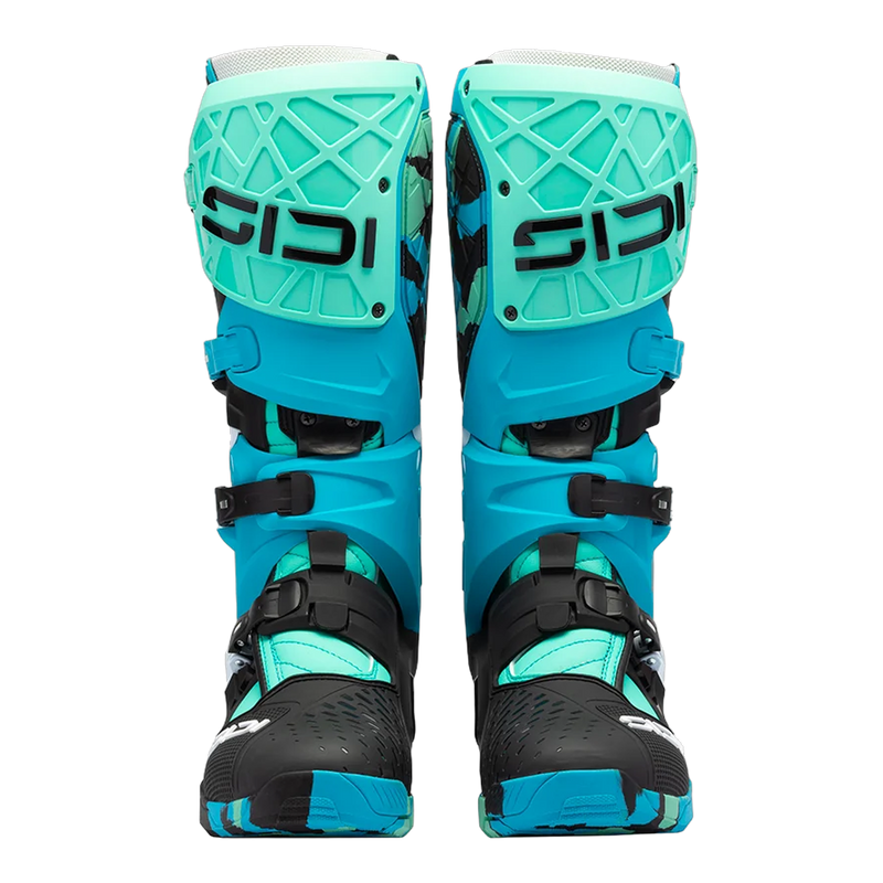 Sidi Crossair X motorcycle boots Messy Cyan, front view