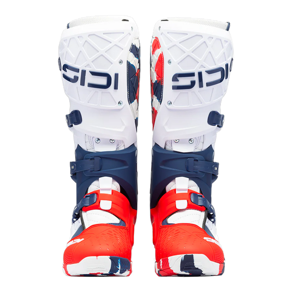 Sidi Crossair X motorcycle boots White/Navy/Red, front view